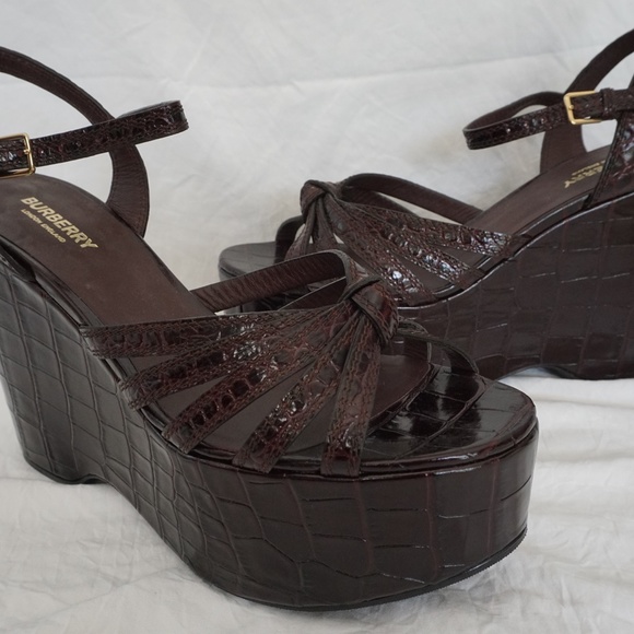 Burberry Brown Crocodile Runway Margaret Platform Sandals - Picture 6 of 10
